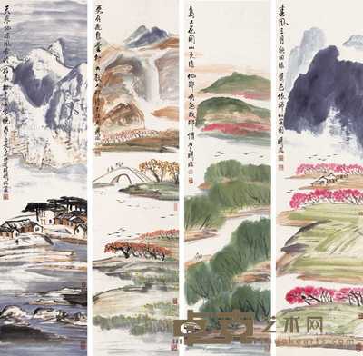 林曦明 春夏秋冬 立轴 136×33cm×4